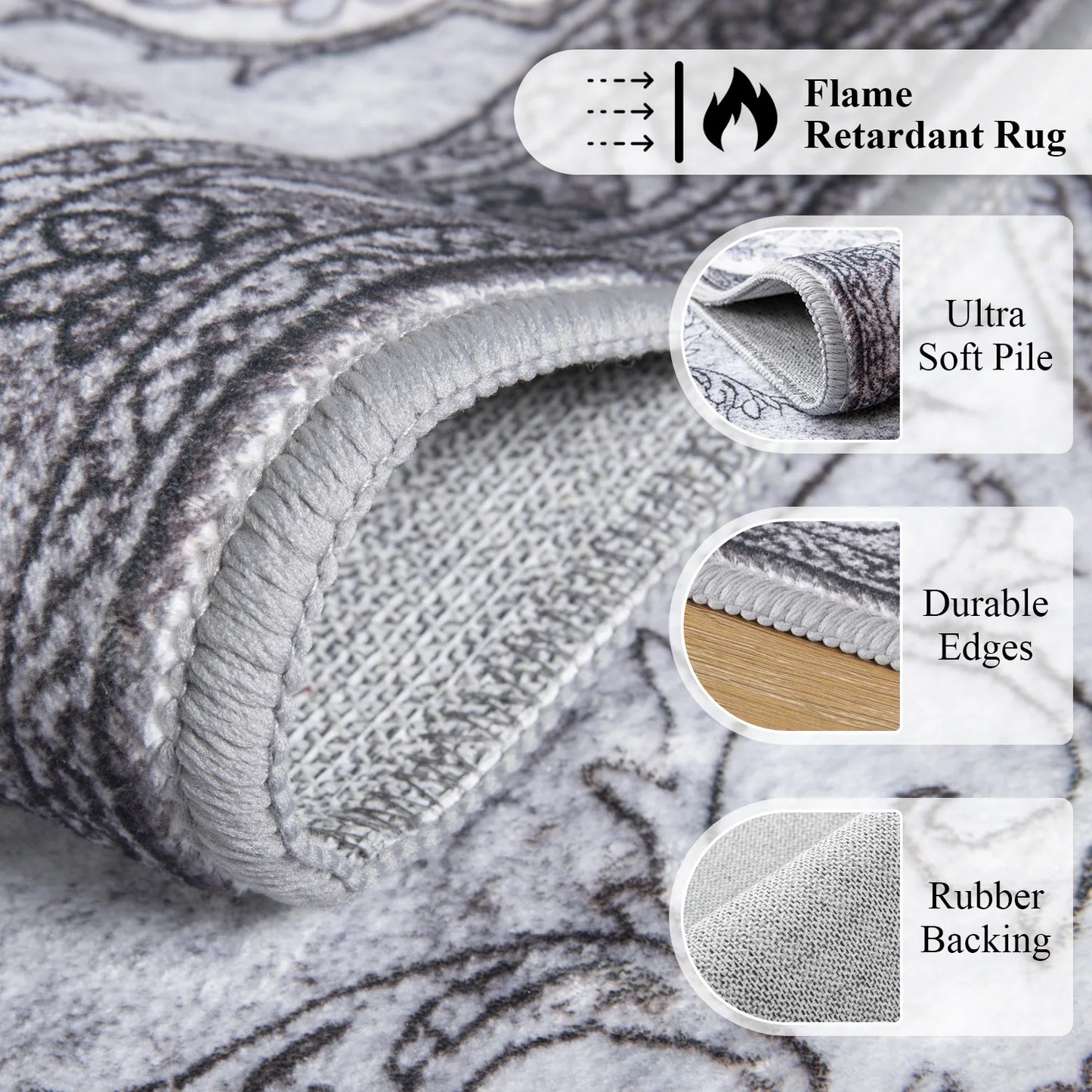 Noahas Living Room Floral Area Rugs Traditional Faux Wool