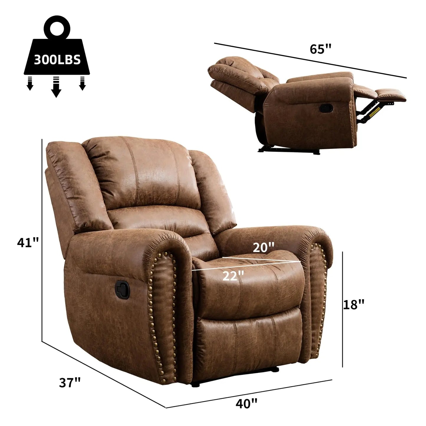 EBELLOCN Faux Leather Manual Recliner Chair For Living Room