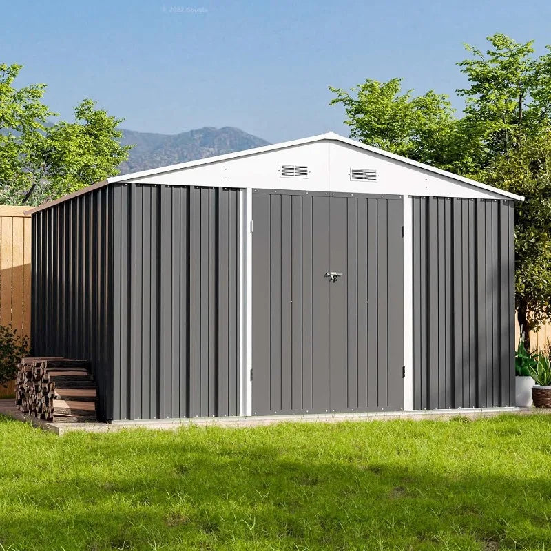 Outdoor Steel Storage Shed With Lockable Doors For Tools