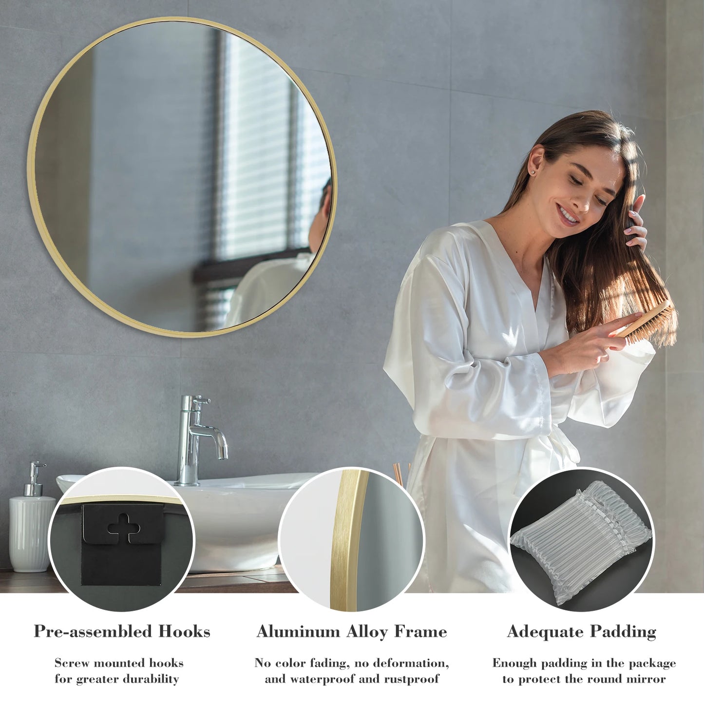 JHK Vanity Mirror Wall Mounted Matte Metal Frame Tempered Glass