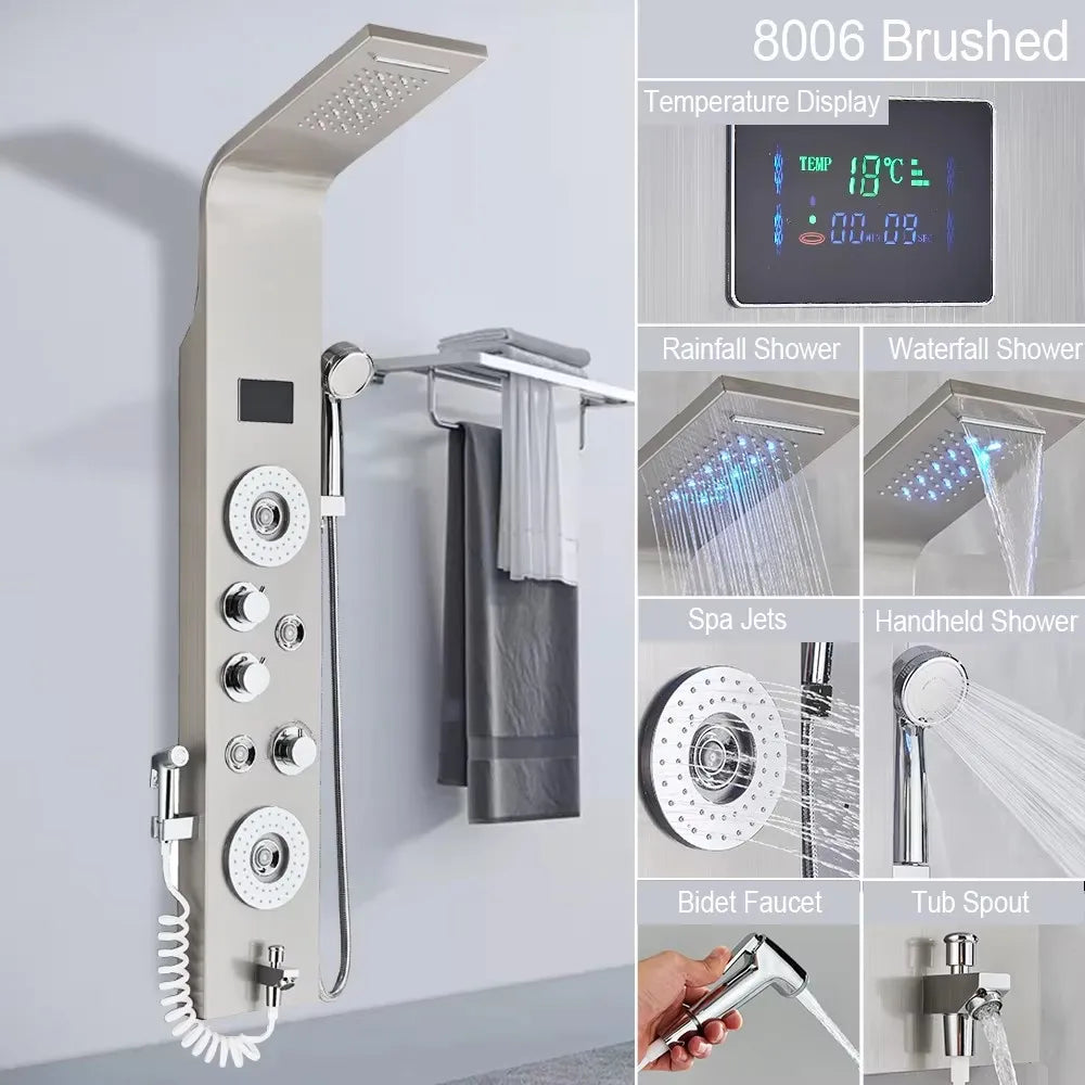 MYQualife LED Rainfall Waterfall Shower Panel System