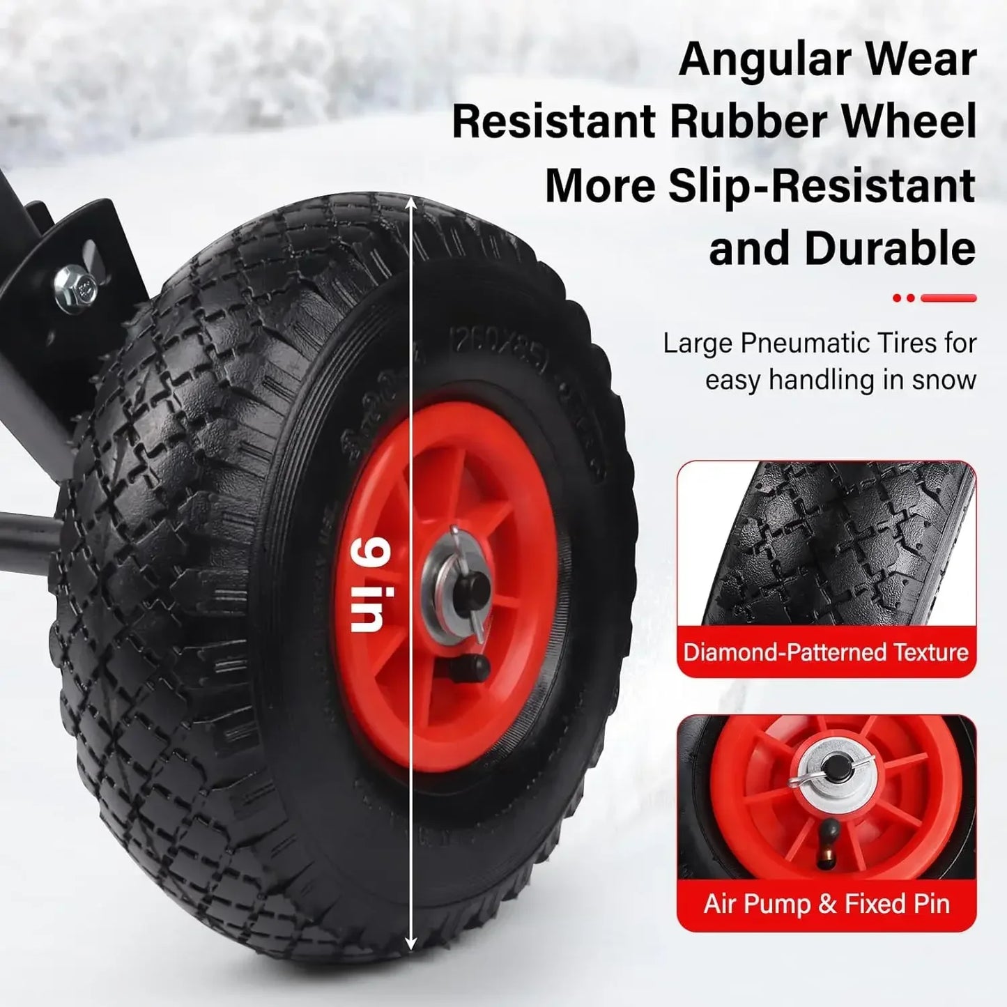 Snow Shovel Pusher With Wheels Heavy Duty Steel Angled Blade