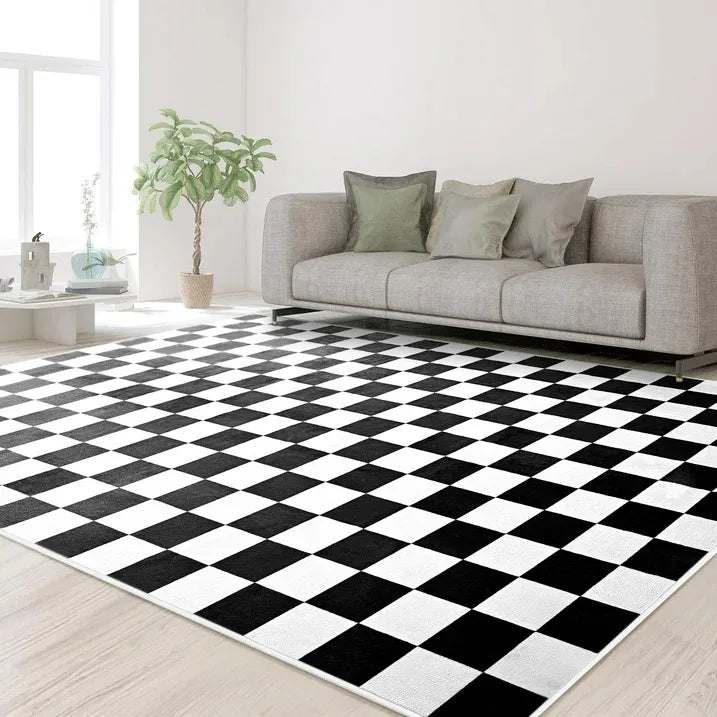 CN Checkered Area Rug Checkerboard Plaid Carpet Living Room