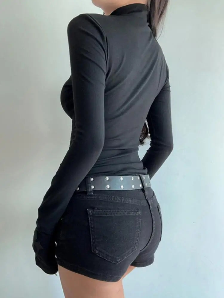 Yedinas Gothic Cross Graphic T Shirt Women Long Sleeve Tee