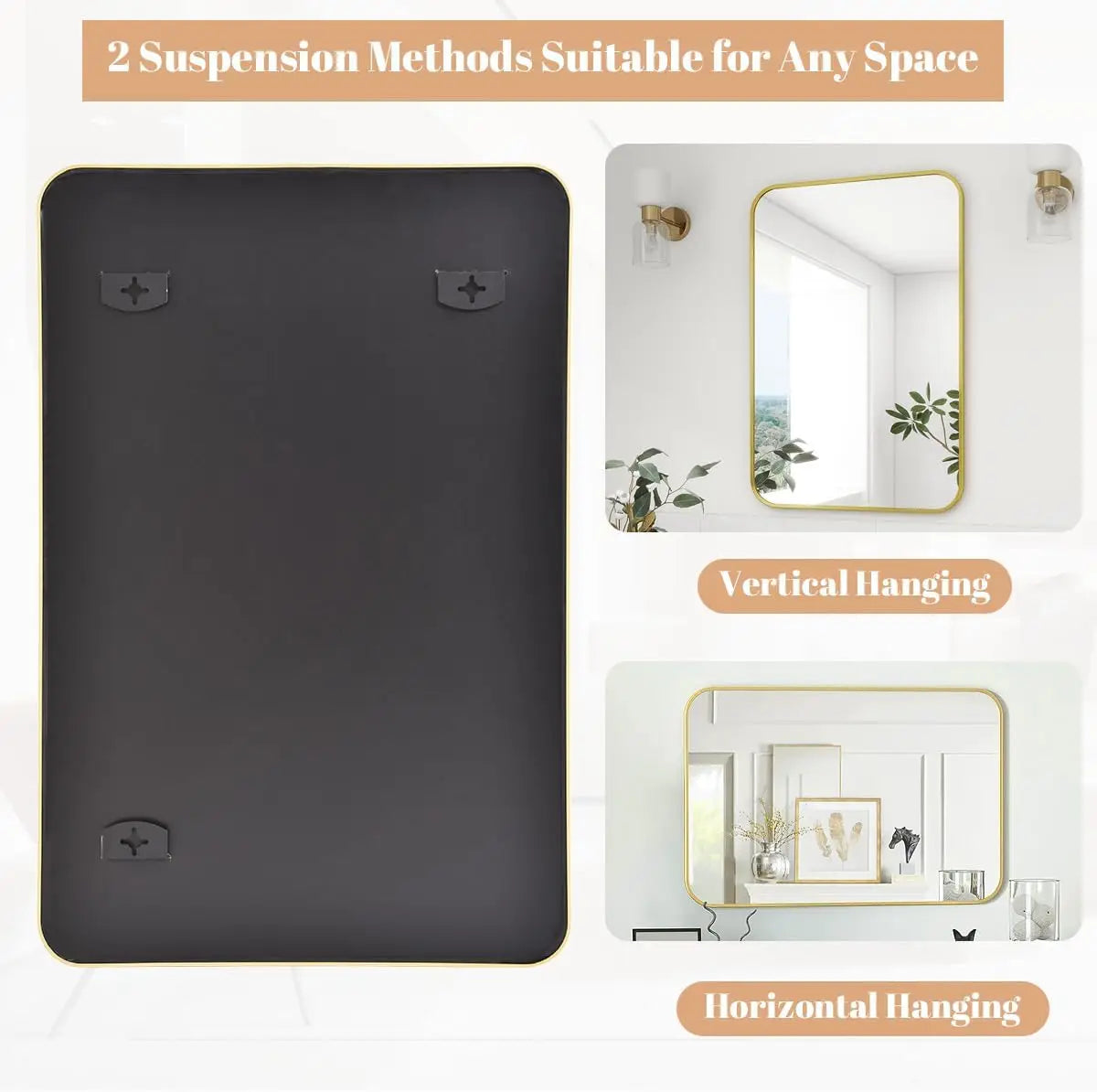 Beautypeak Aluminum Frame Wall Mounted Bathroom Mirror