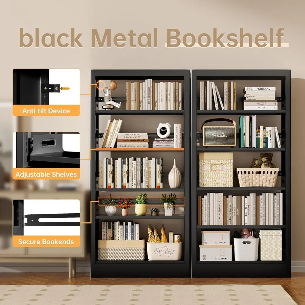 DAFIFY 5 Tier Metal Bookcase With Adjustable Shelves