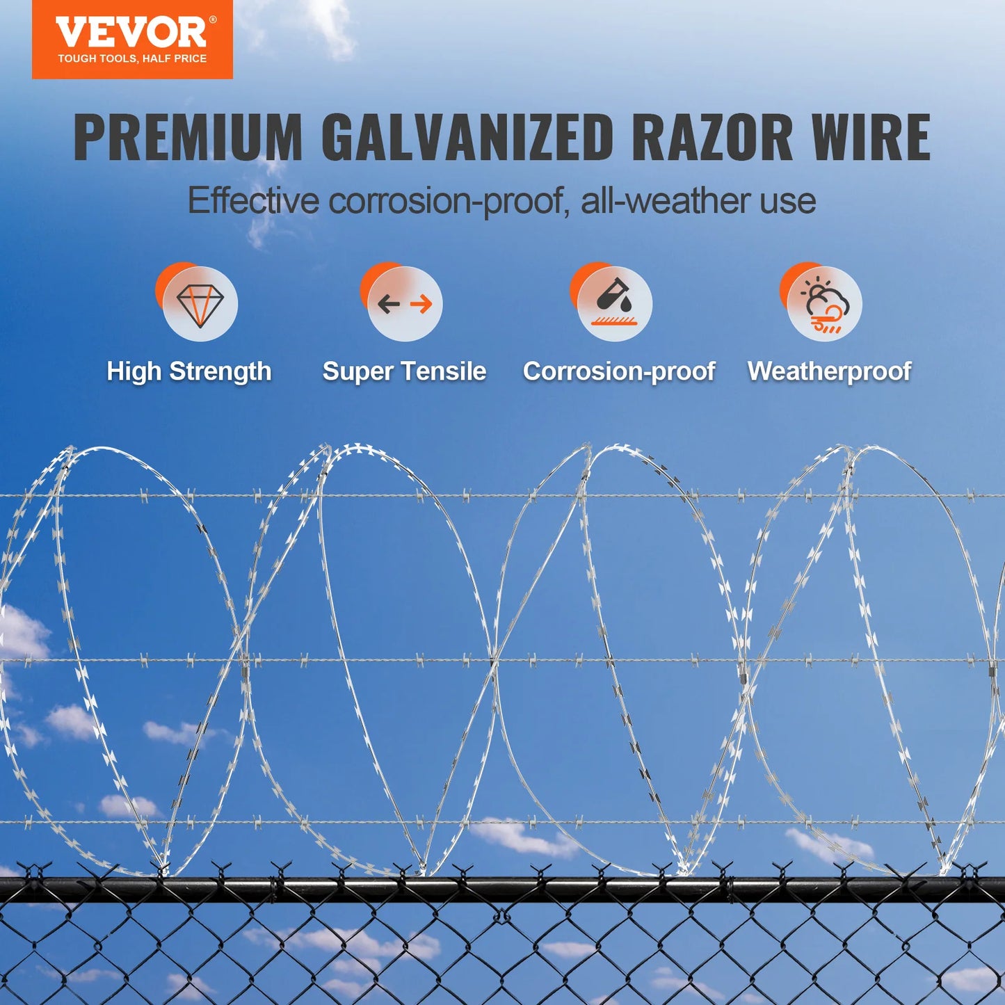 VEVOR Razor Wire Barbed Fence Fencing Double Spiral Galvanized Roll