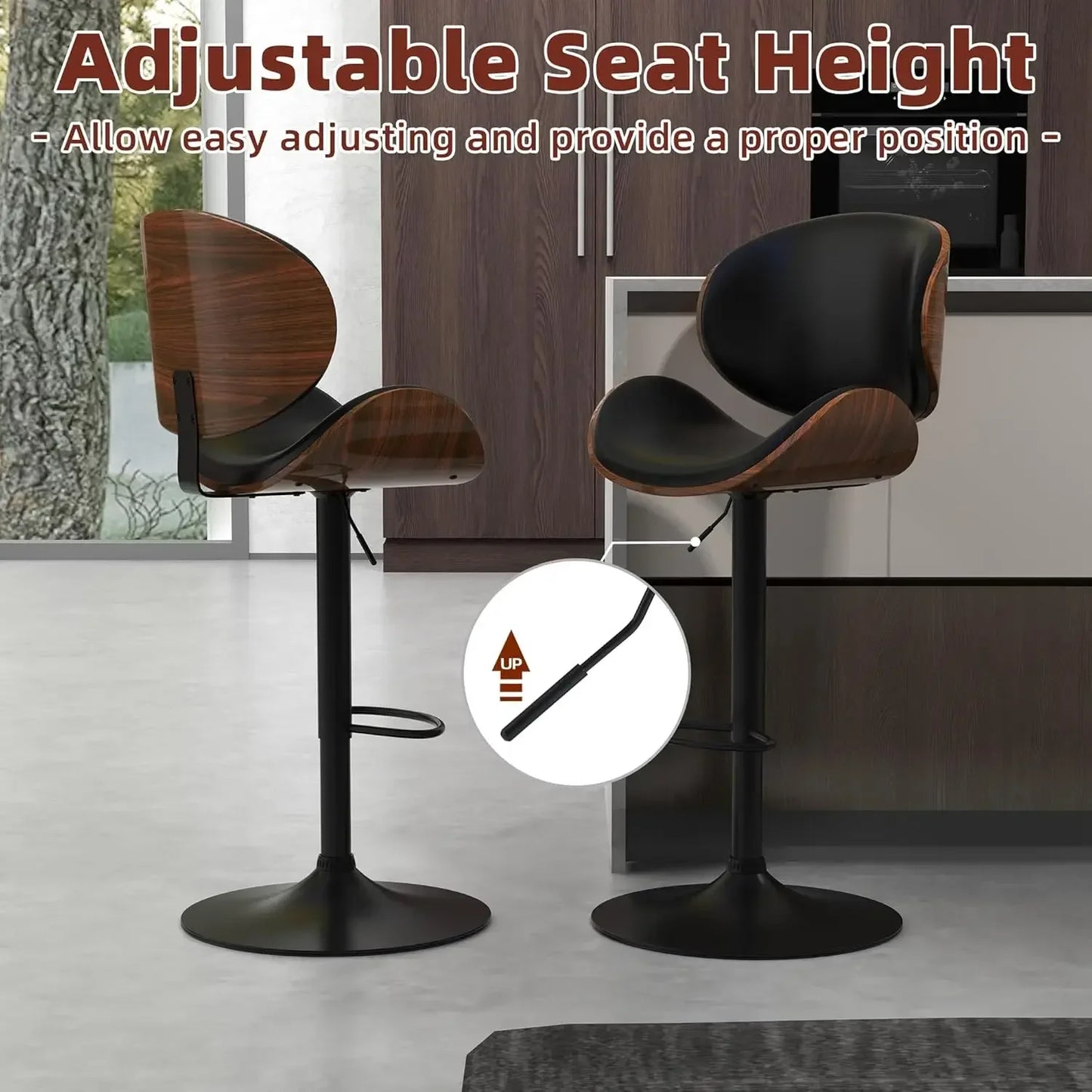 XMSJ Modern Swivel Bar Stools with Adjustable Height for Kitchen