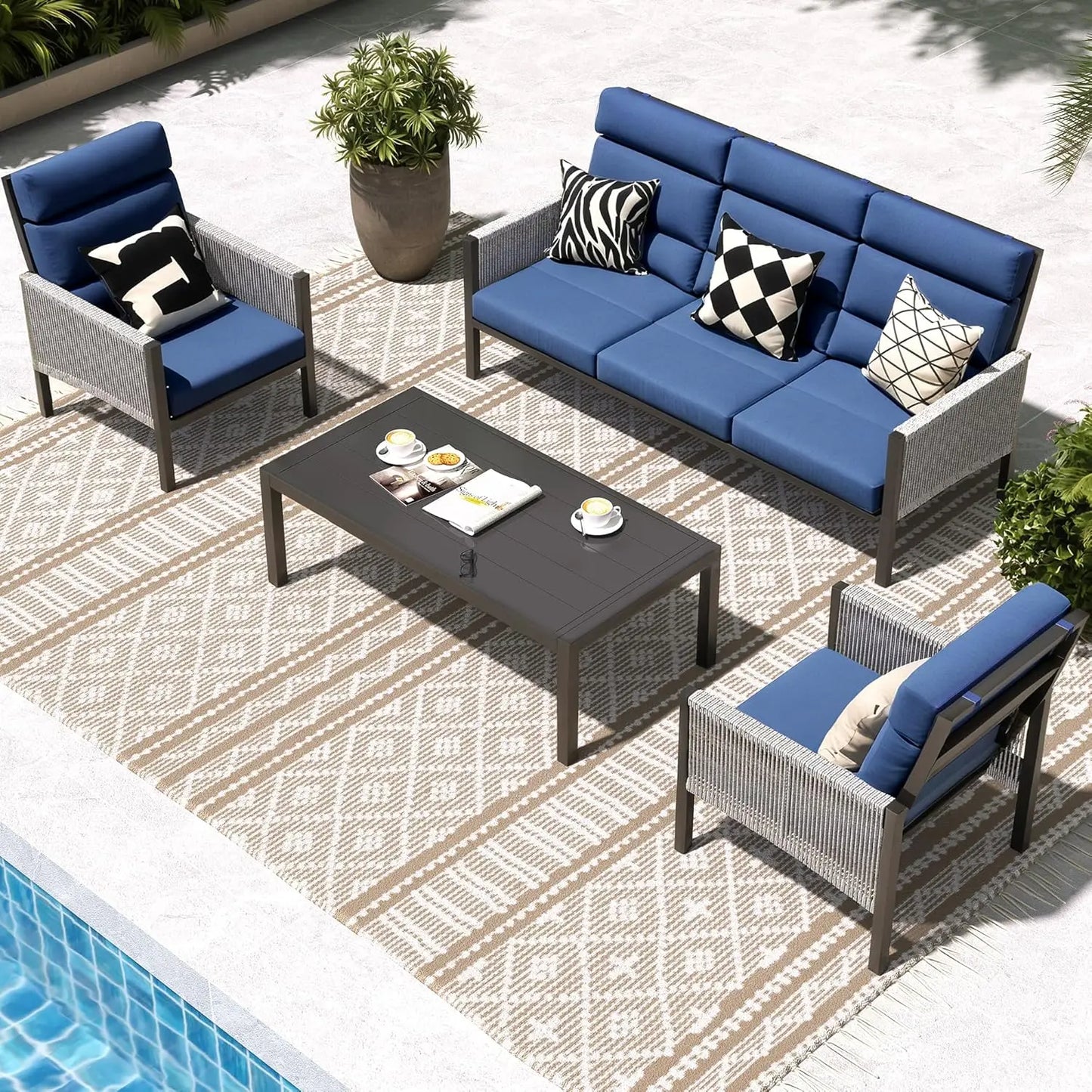 Angduo Aluminum Outdoor Furniture Set High Back Sectional