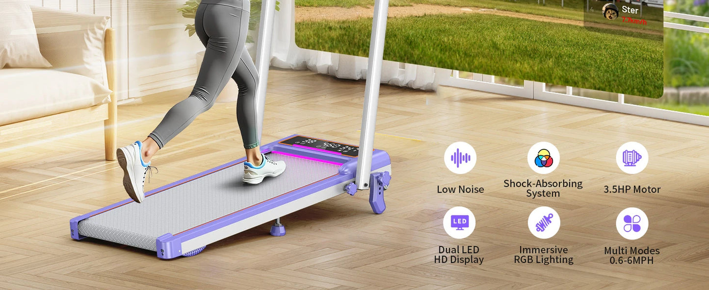 Folding Treadmill With Incline And RGB Lights Dual Screen
