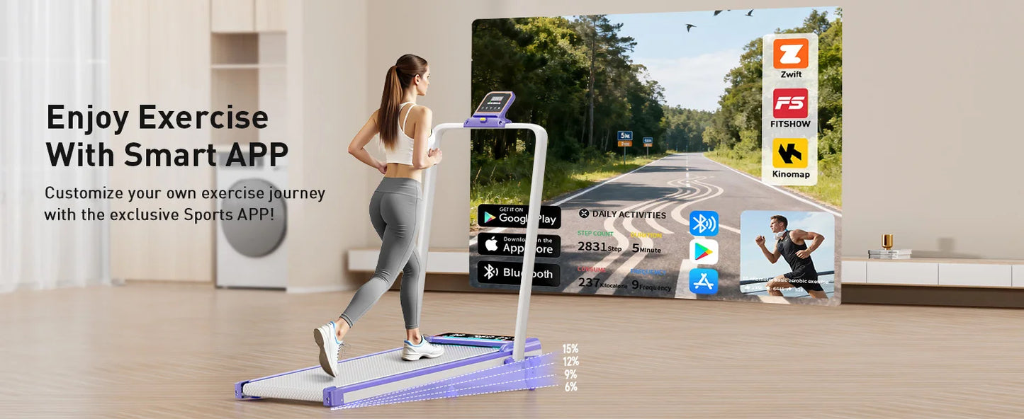 Folding Treadmill With Incline And RGB Lights Dual Screen