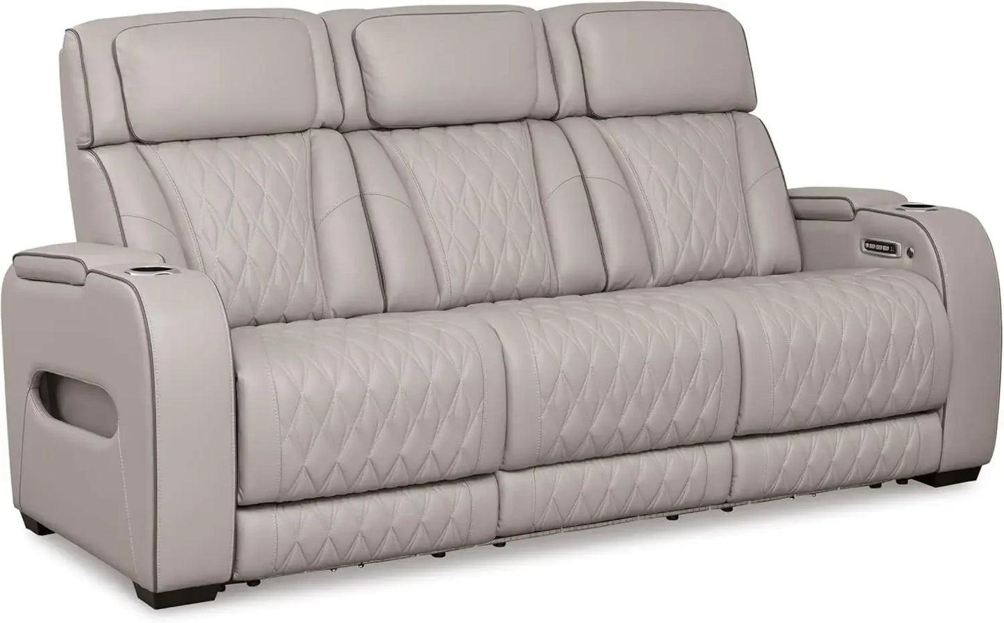Contemporary Leather Match Power Reclining Sofa With USB Ports LED