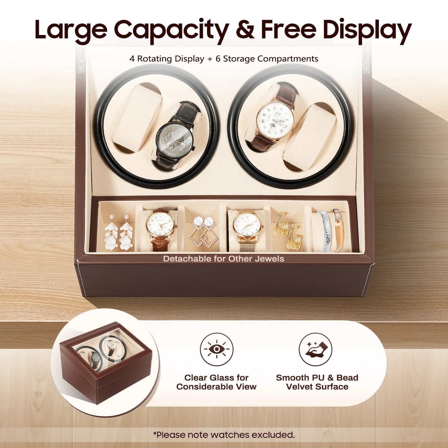 Watch Winder Automatic Rotation Velvet Display Box