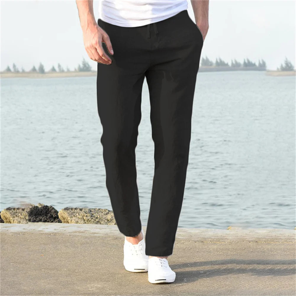 Men's Cotton Linen Pants Elastic Waist Everyday Comfort