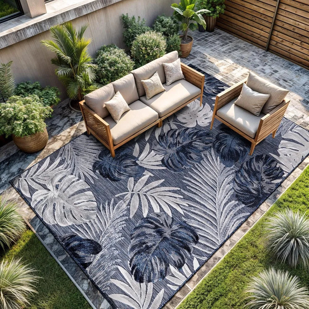 XMSJH Indoor Outdoor Rug Tropical Botanical Easy Cleaning