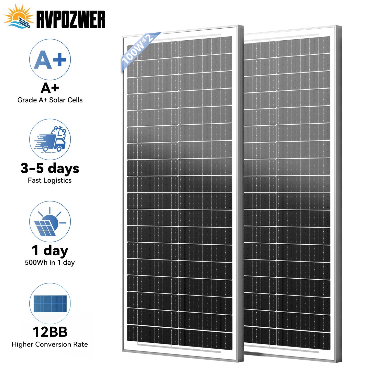 Rvpozwer 12.8V 100W Monocrystalline Solar Panel For RV Waterproof