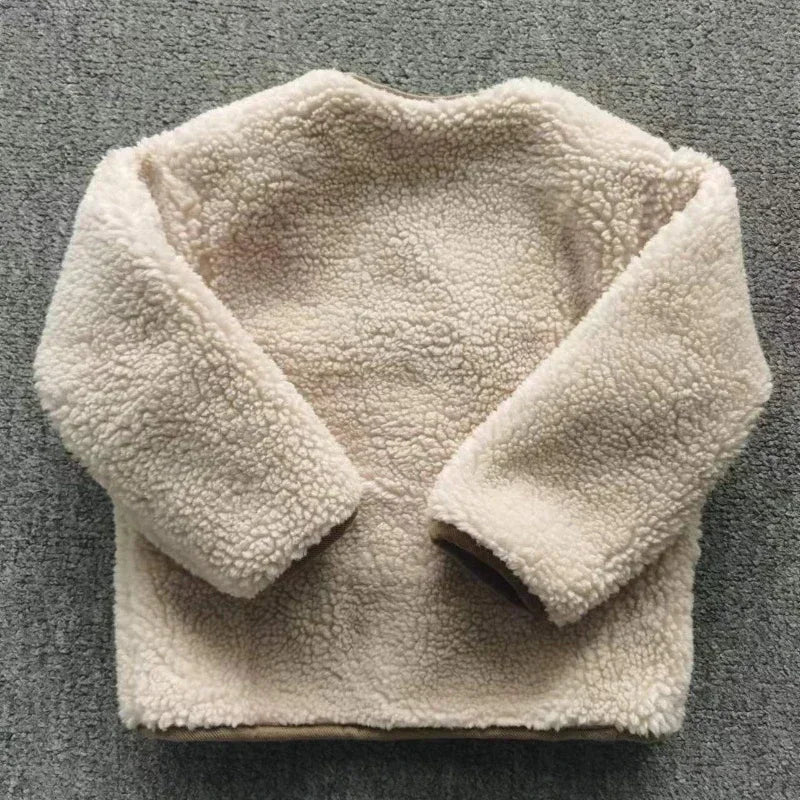 HoneyCherry Plush Plaid Reversible Kids Jacket Autumn Winter Warm Coat