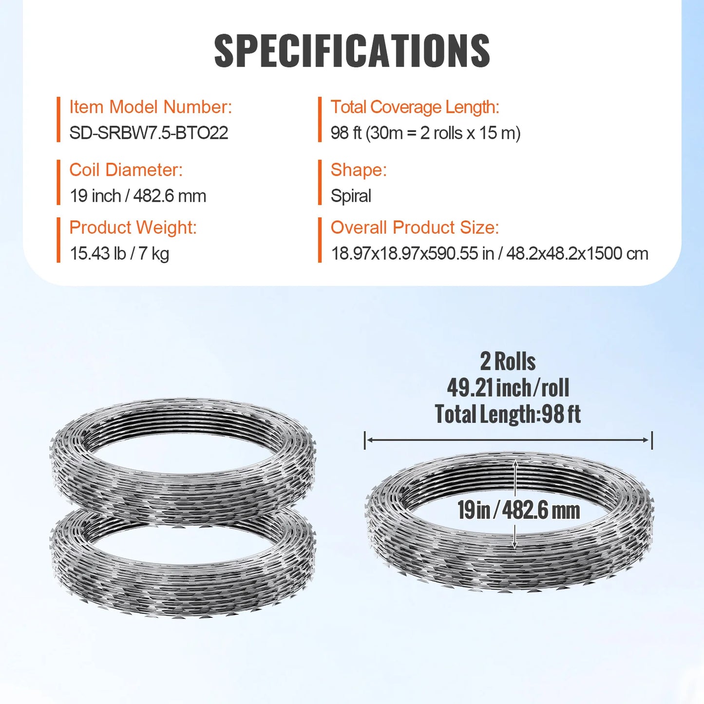 VEVOR Razor Wire Barbed Fence Fencing Double Spiral Galvanized Roll