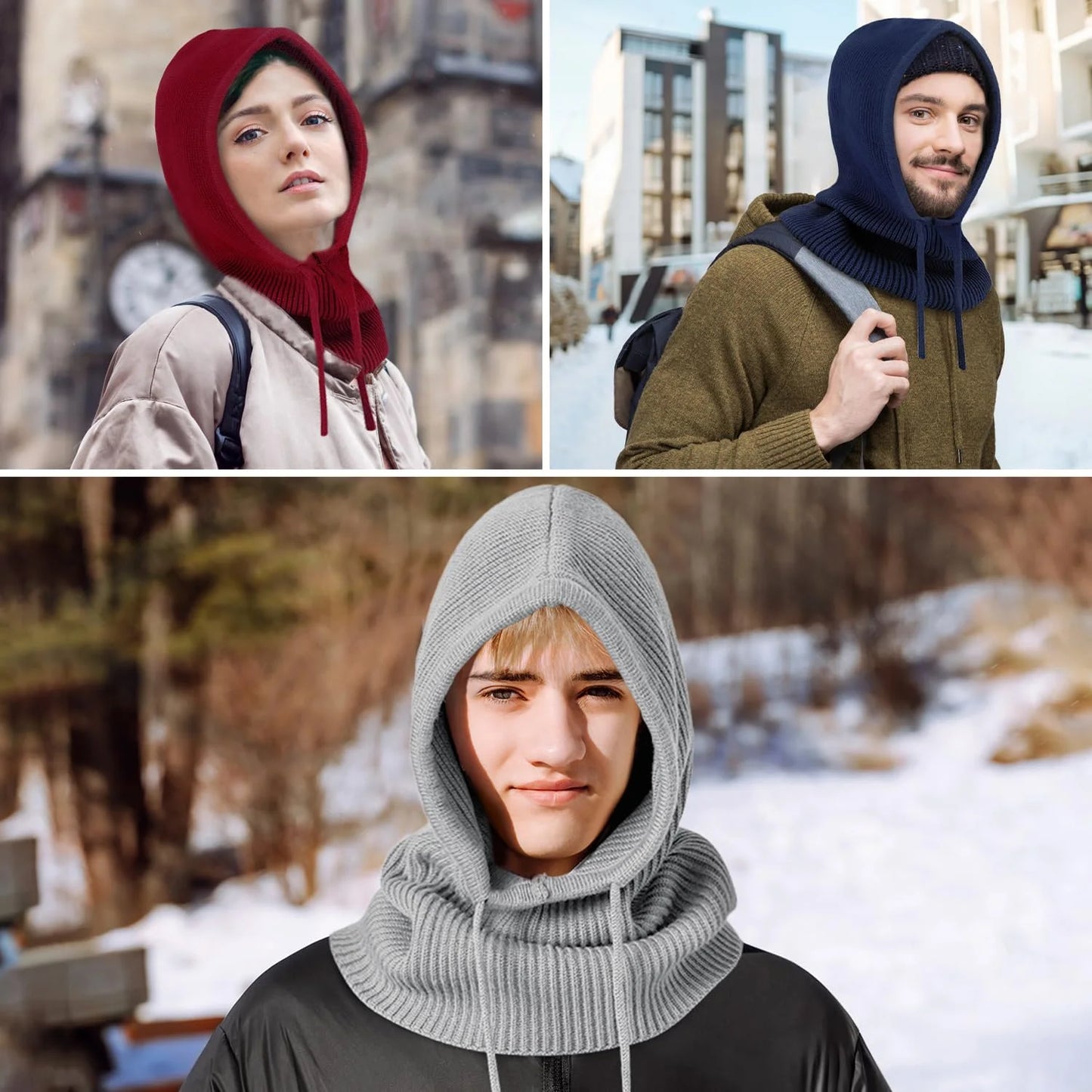 Fujian Knit Hooded Scarf Beanie Set For Winter Warmth