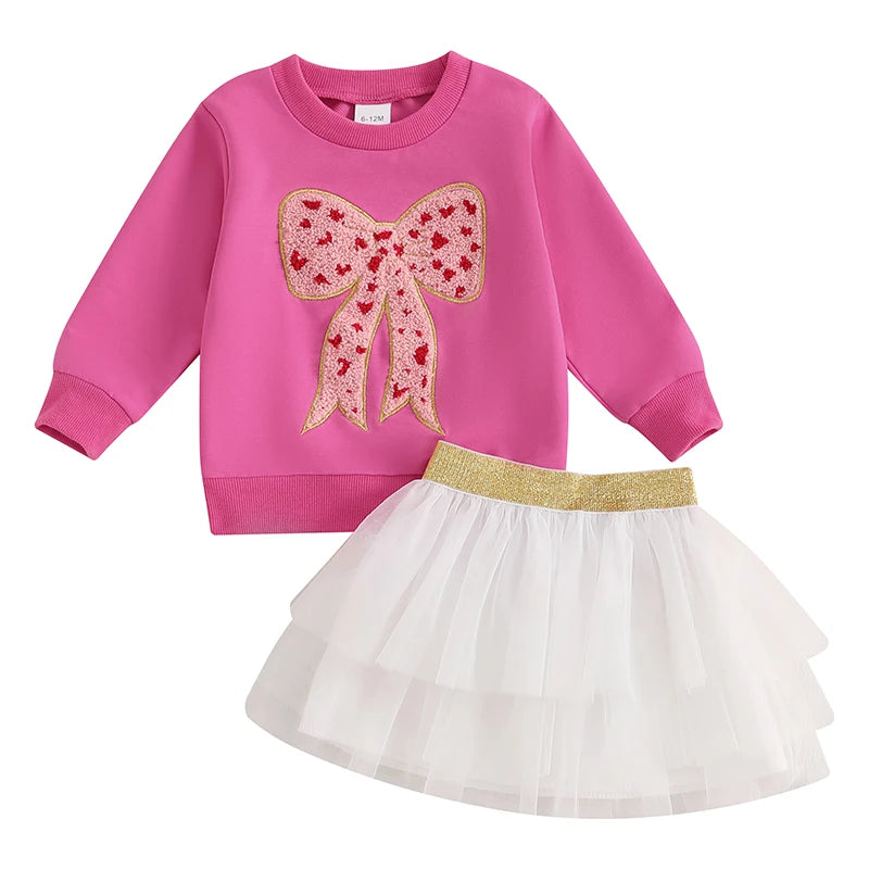 Pudcoco Baby Girl Autumn Set With Bow Sweatshirt And TulleSkirt
