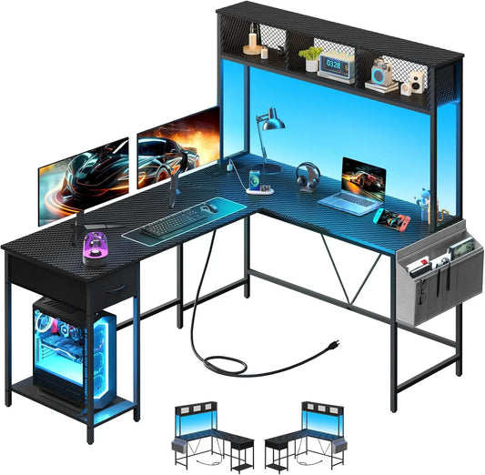 Hign-concerned Chemical L Shaped Gaming Desk With LED Drawer