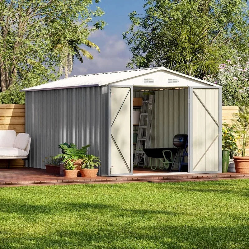Outdoor Steel Storage Shed With Lockable Doors For Tools