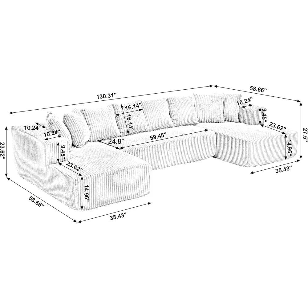 Modular Sectional Couch Modern U Shaped Sofa Double Chaise
