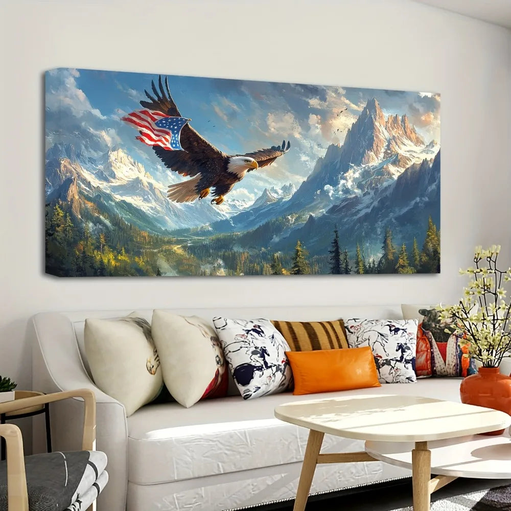 Hign-concerned Condor Canvas Mural American Flag Background