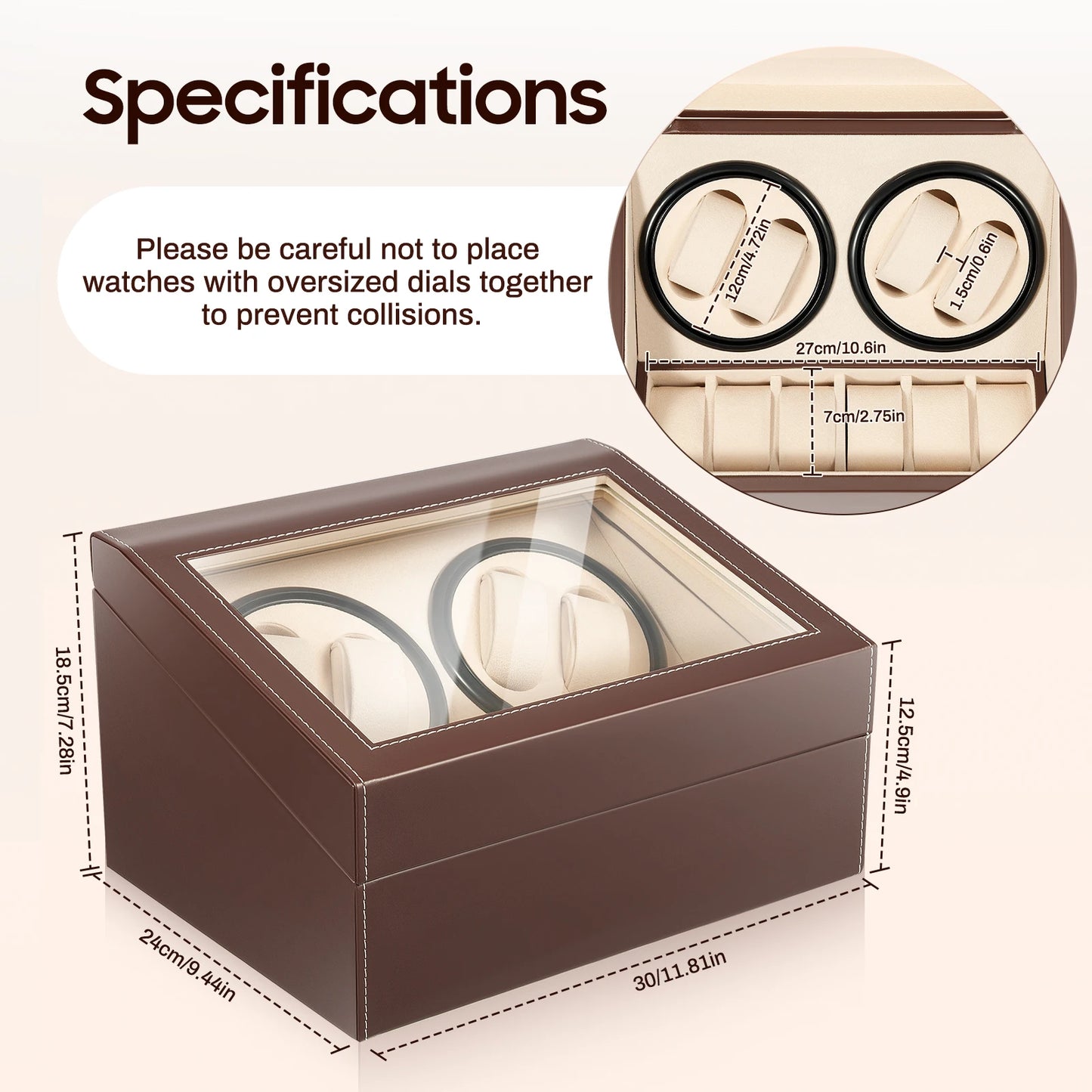 Watch Winder Automatic Rotation Velvet Display Box