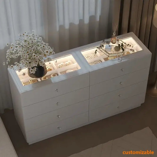 XMSJ Glass Top 8 Drawer Dresser for Bedroom Living Room