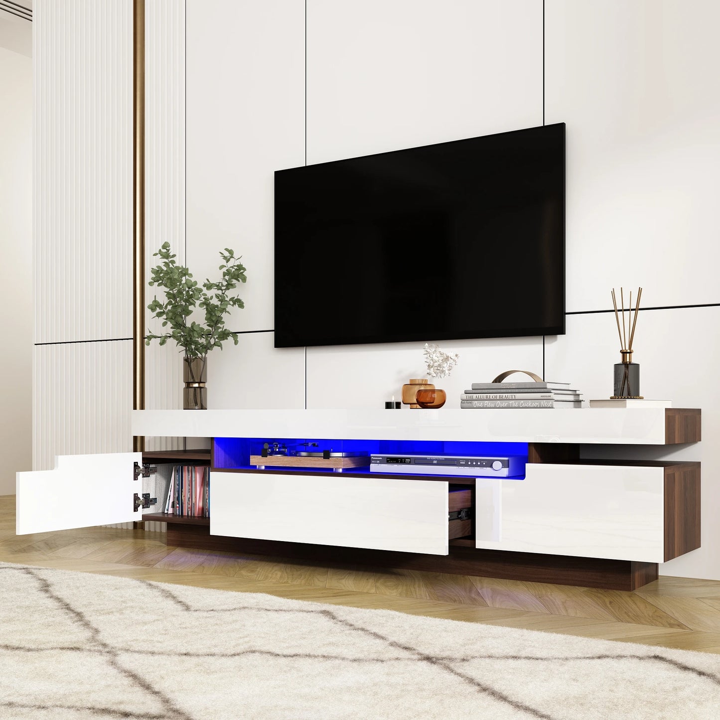 QiaoShiRen LED TV Stand Modern Entertainment Center With Storage