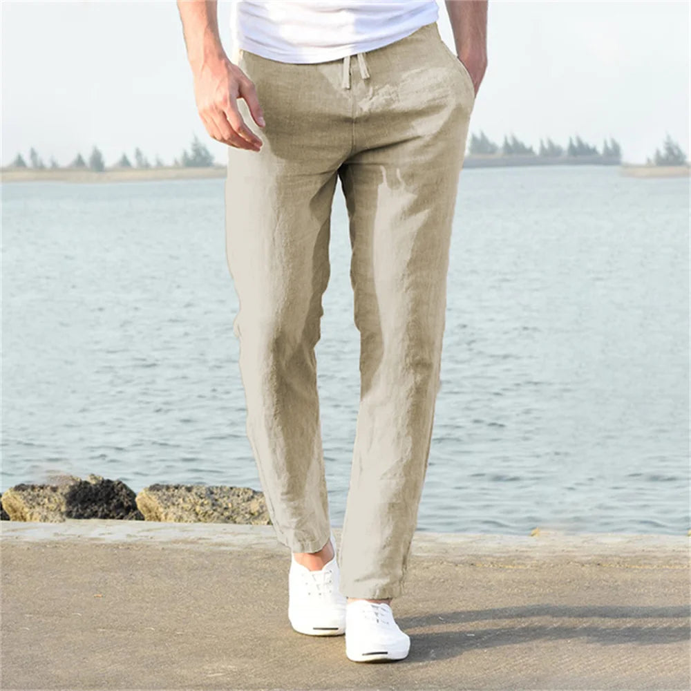 Men's Cotton Linen Pants Elastic Waist Everyday Comfort