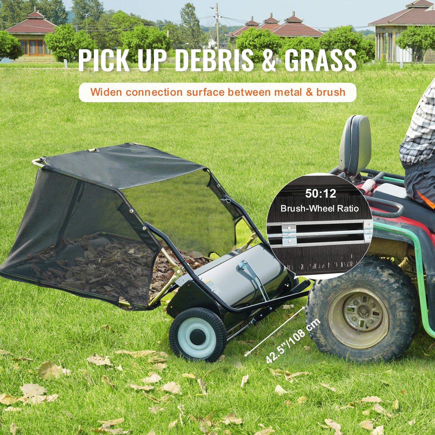 SucceBuy Tow Behind Lawn Sweeper With Large Capacity