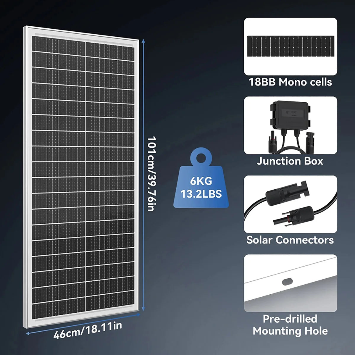 Rvpozwer 100W Mono Solar Panel N-Type Rigid 25 Percent High Efficiency