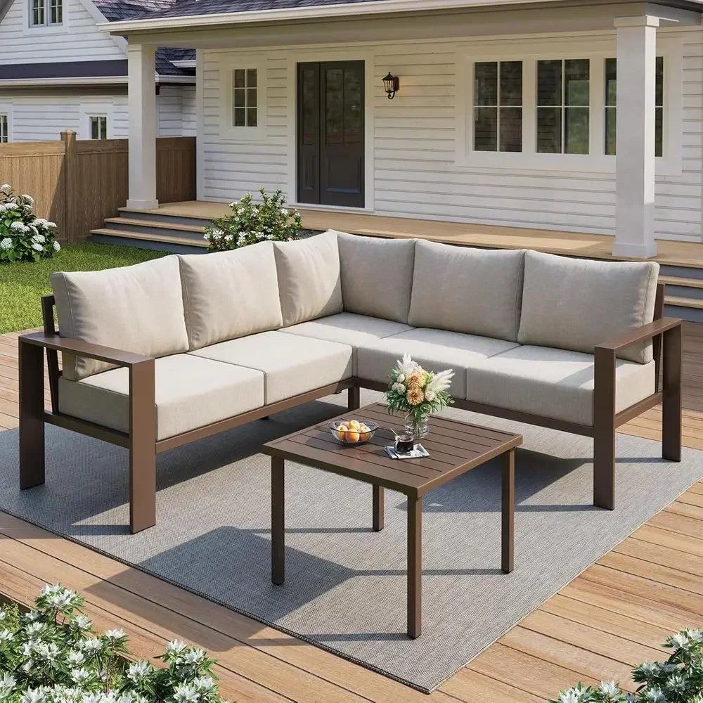Outdoor L Shaped Sectional Sofa Set With Thick Cushions