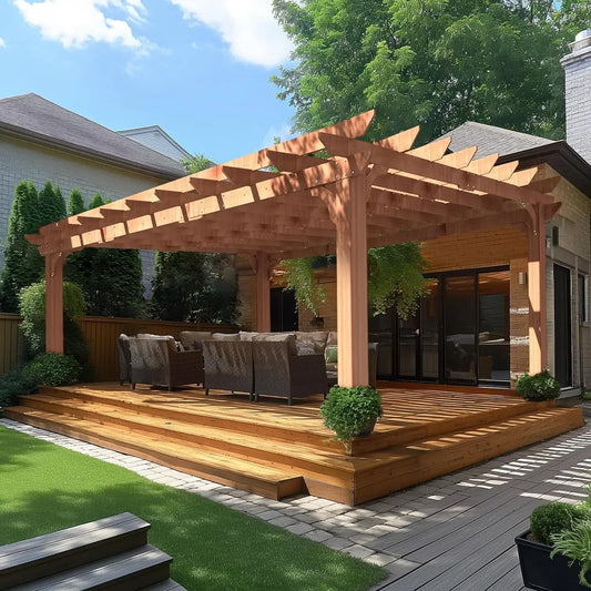 Cedar Wood Pergola Gazebo Flat Roof Outdoor Garden Patio Shelter