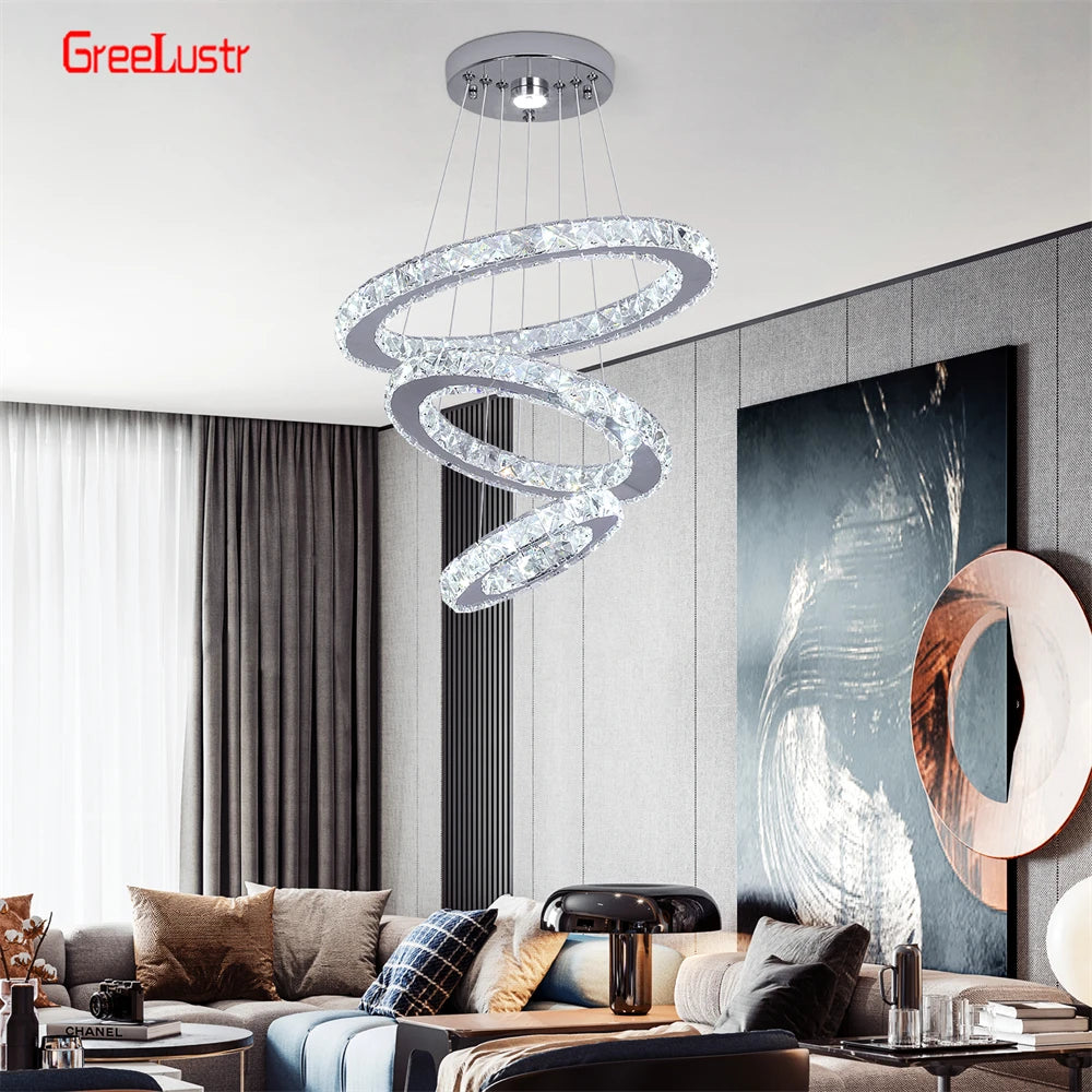 GreeLustr Modern Crystal Chrome Led Pendant Light Chandelier