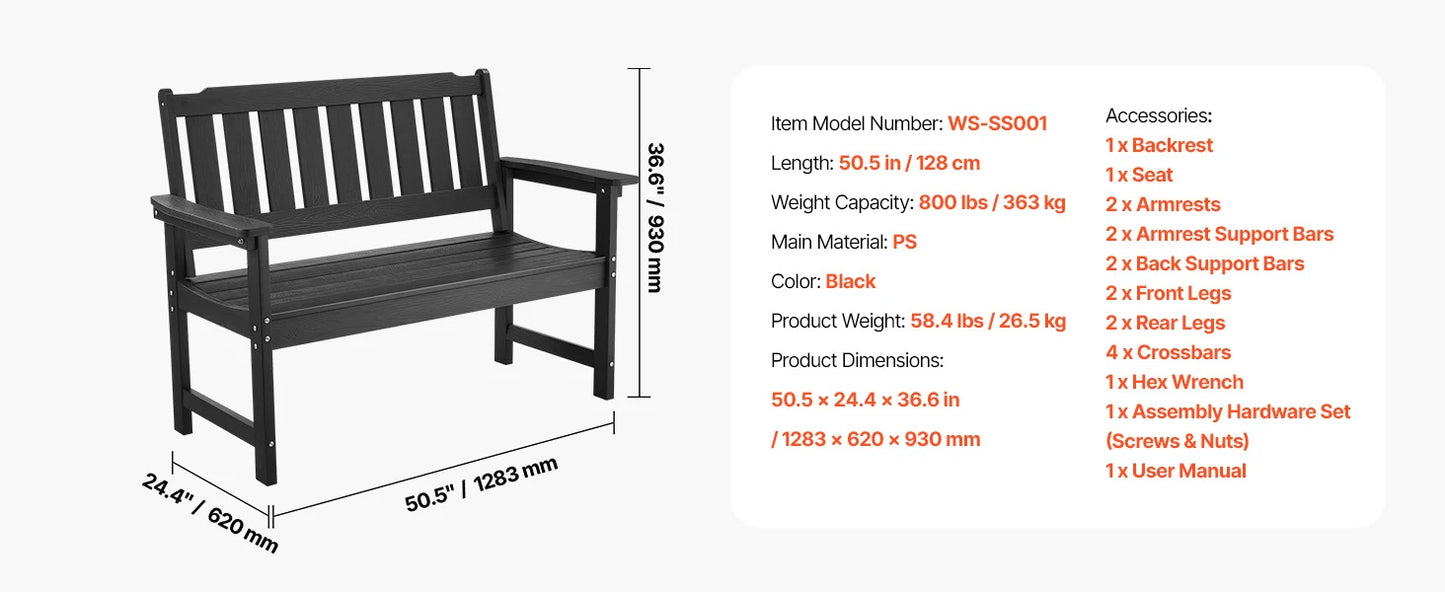 SucceBuy Outdoor Wooden Metal Garden Bench Load Capacity 480 Lb