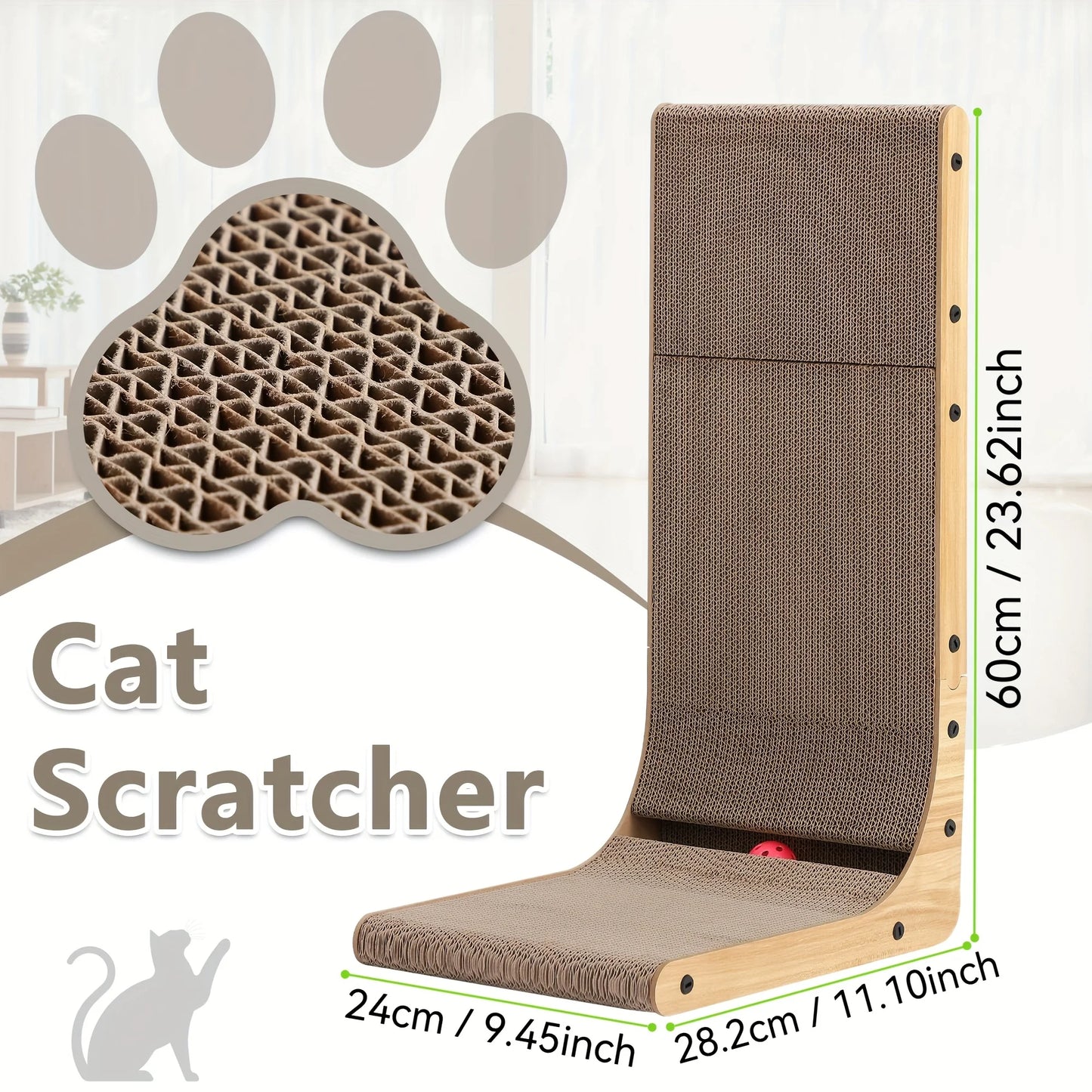 Cat Scratcher Board With Ball Toy Cardboard Vertical L Shape