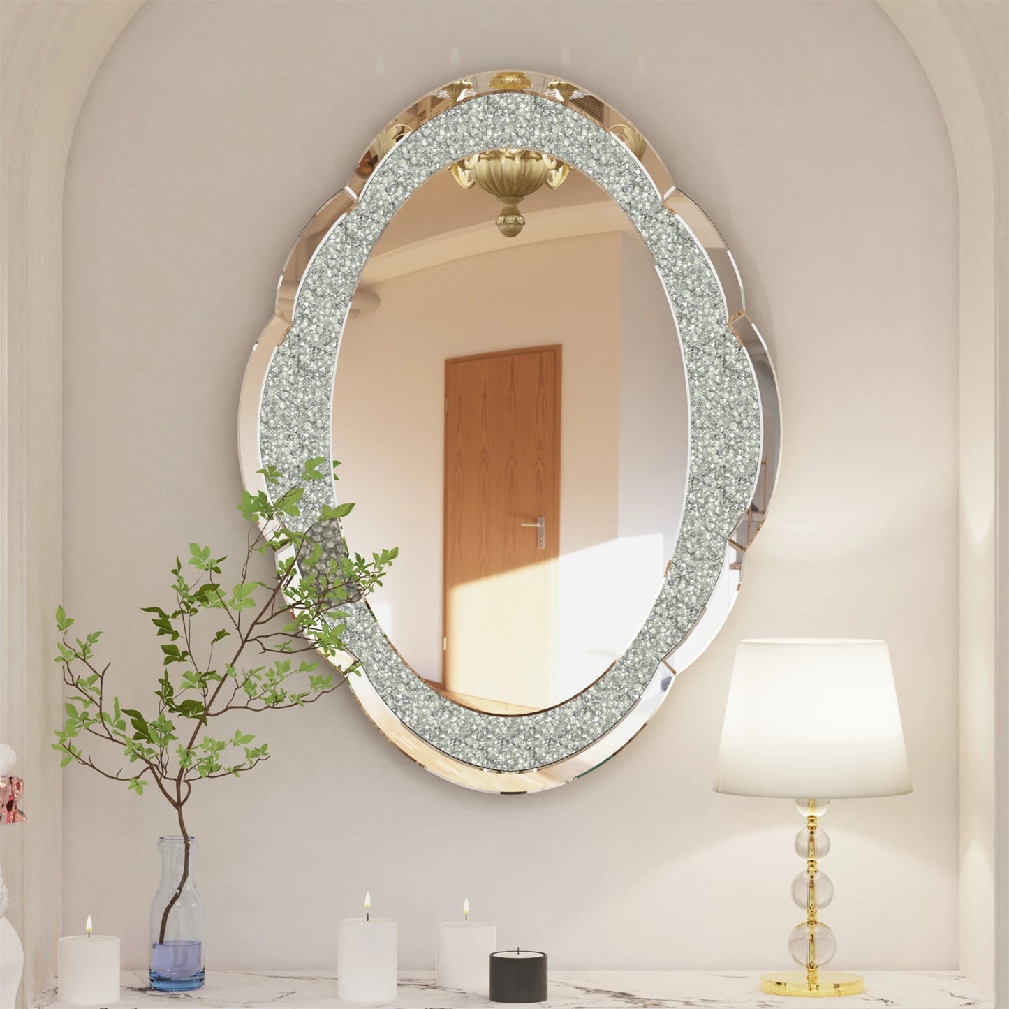 BORWARTH Arch Crystal Mirror Crushed Diamond Vanity Decor