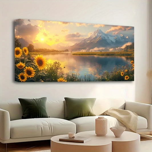 Hign-concerned Sunrise Landscape Floral Painting Pine Frame