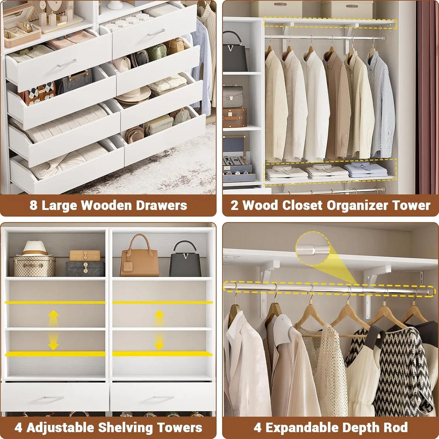 Aheaplus Closet System With 8 Wooden Drawers Organizer