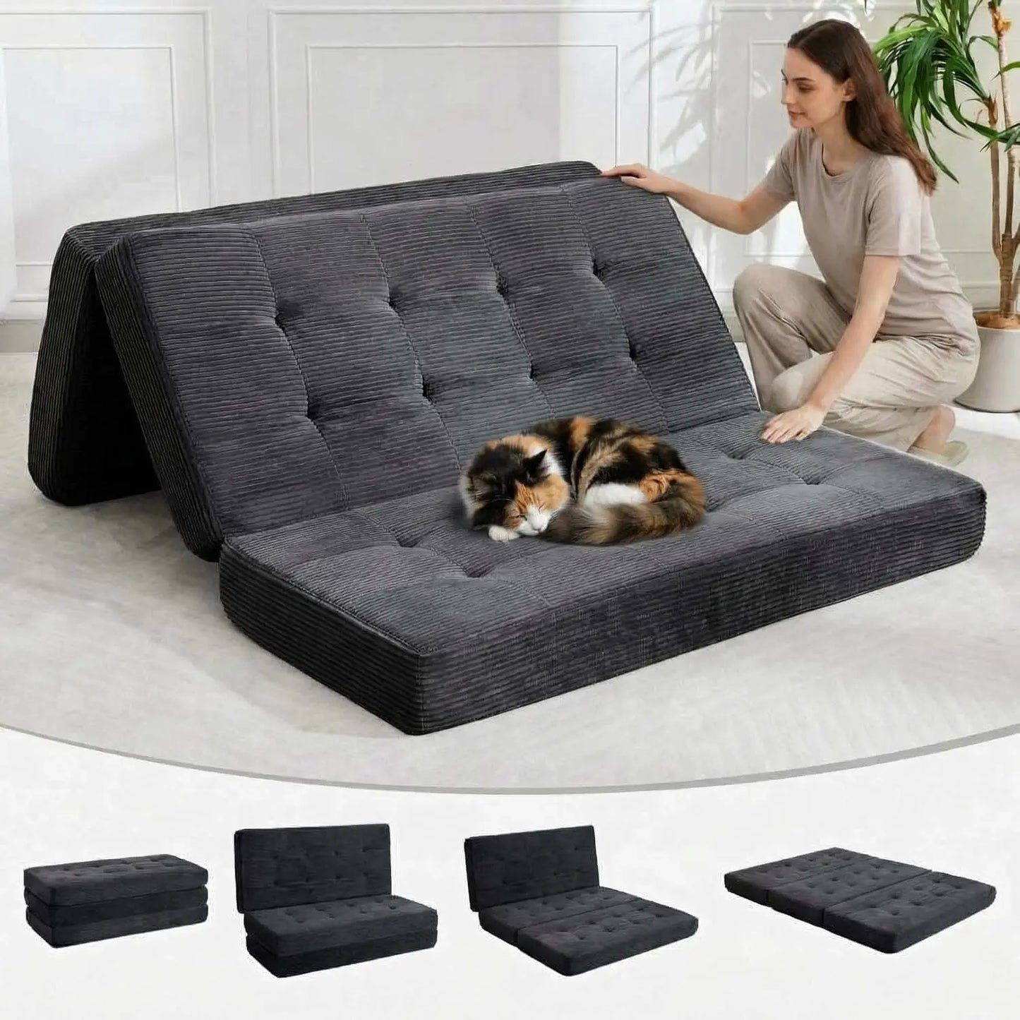 Corduroy Convertible Sleeper Sofa 5 In 1 Fixed Frame