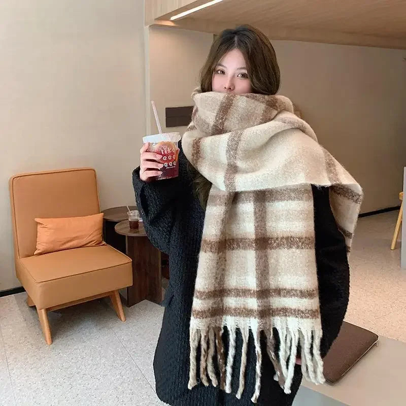 Winter Warm Tassel Scarf For Women Cotton Polyester
