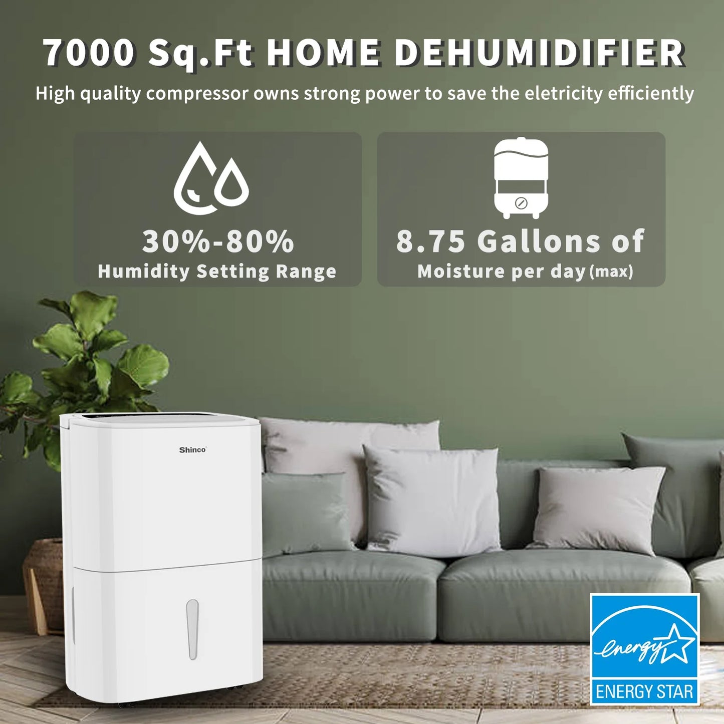 Shinco 150-Pint Energy Star Dehumidifier With WiFi For Large Spaces