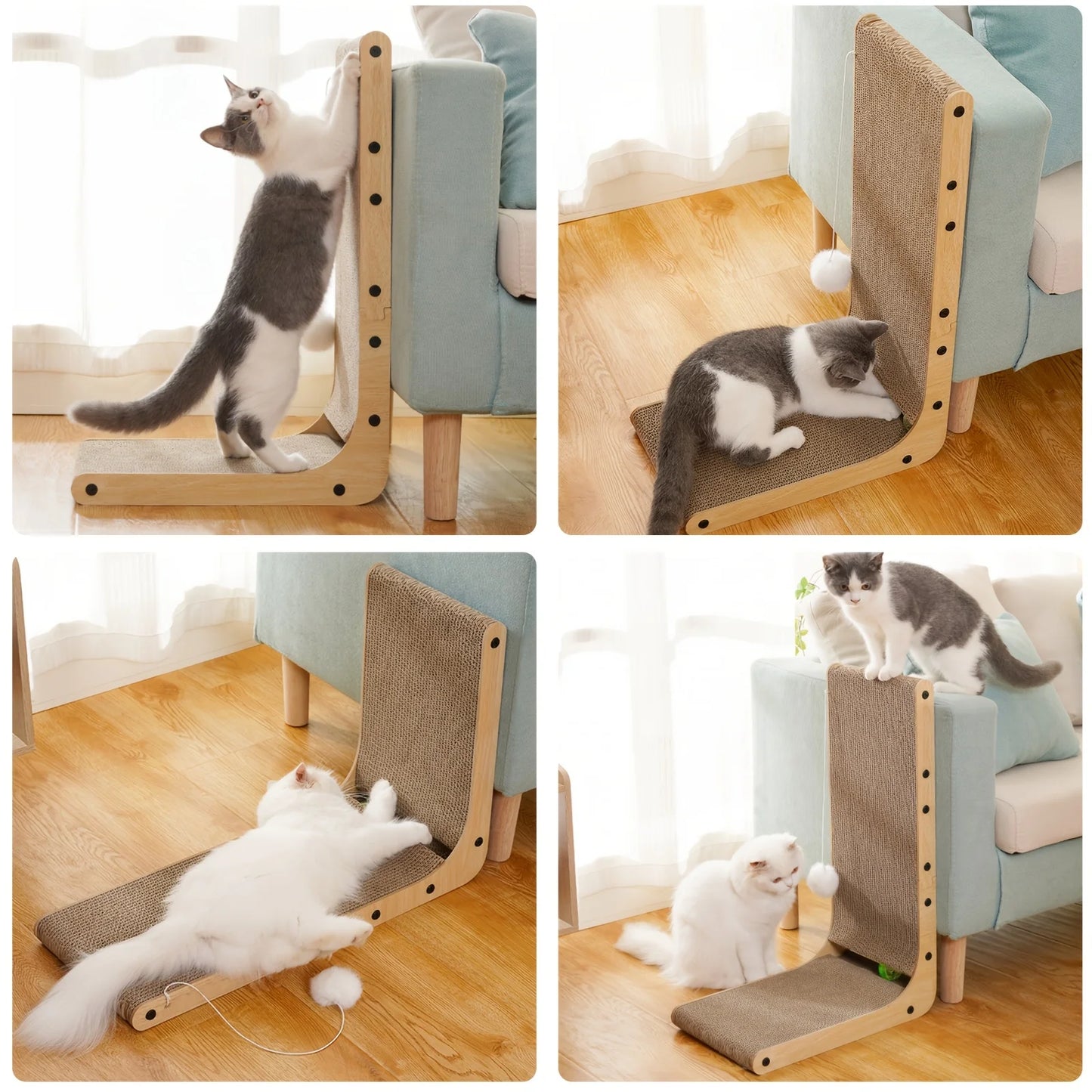 Cat Scratcher Board With Ball Toy Cardboard Vertical L Shape