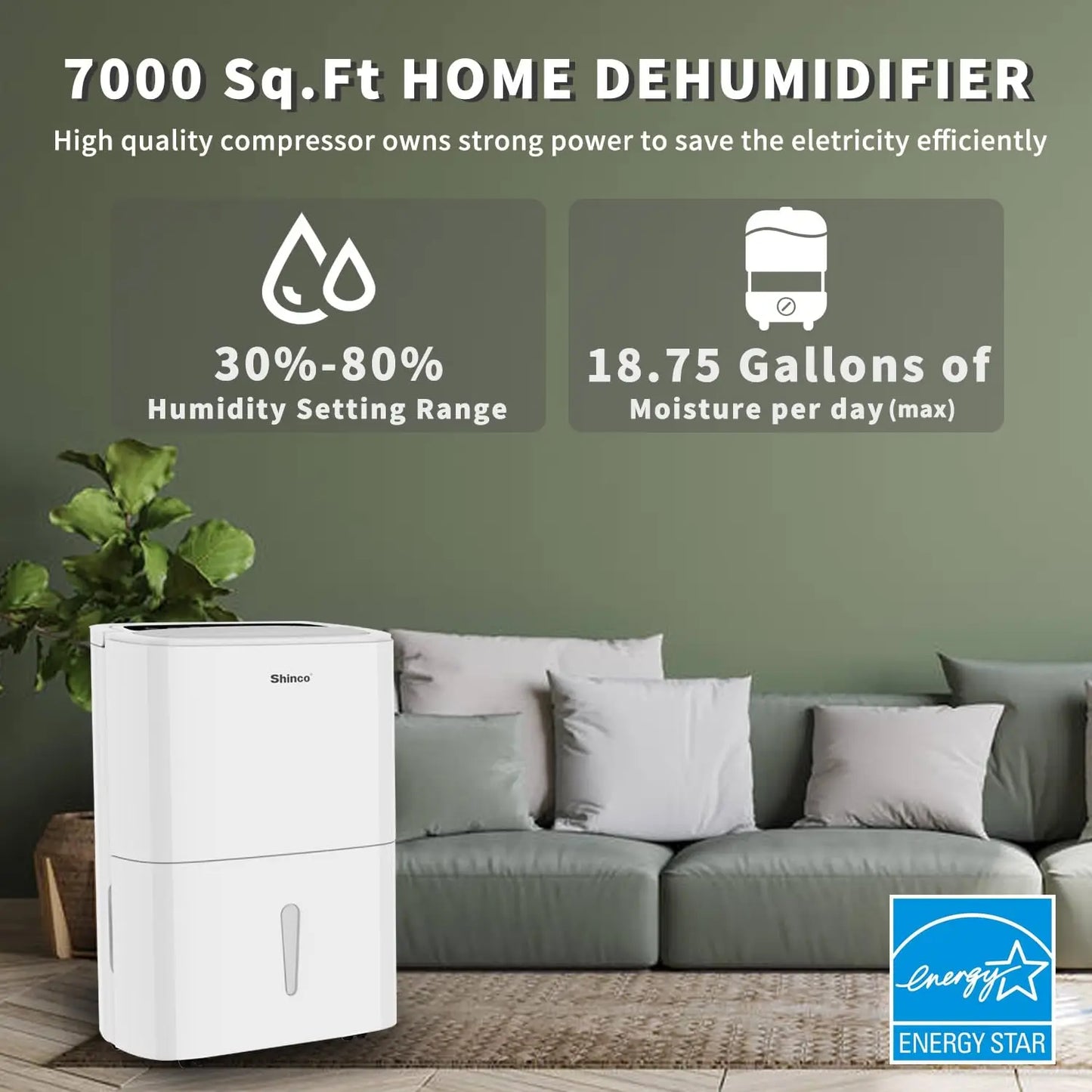 Shinco 150-Pint Energy Star Dehumidifier With WiFi For Large Spaces