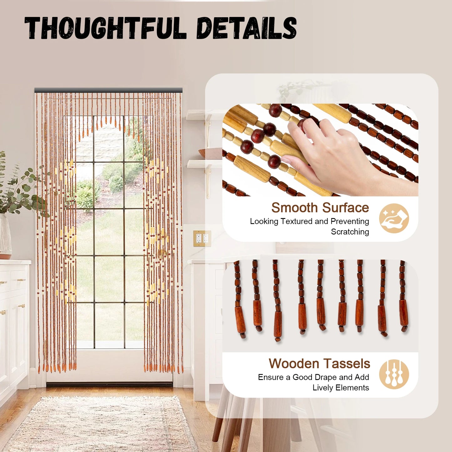 Liaoning Wood And Bamboo Beaded Curtains Door Tassels