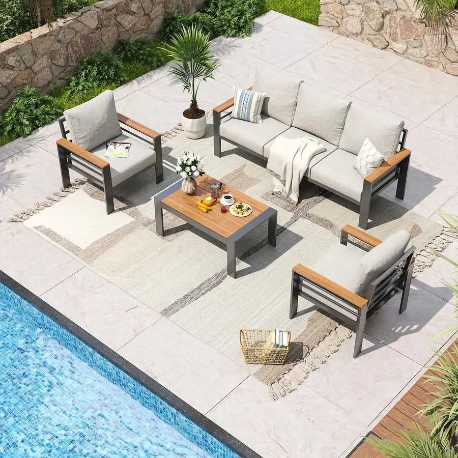 Aluminum Patio Furniture Set Outdoor Sectional Cushioned Coffee Table