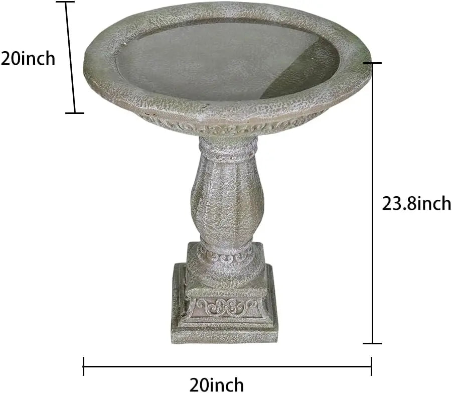 Outdoor Birdbath With Neoclassical Carved Pedestal In Fibre Concrete
